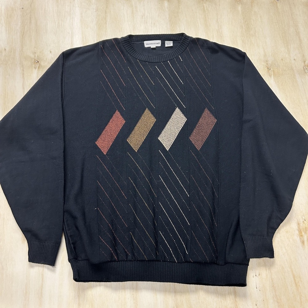 Pronto Uomo Sweater Mens XLT Black Argyle Crewneck Acrylic Pullover Big Tall